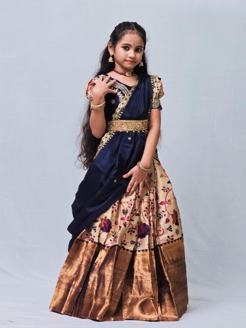 kids lehenga choli lichi silk Blue Kids designer lehenga
